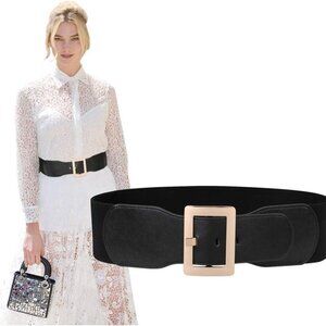 Wide Elastic Belt for Women Leather+Elastic Waistband Adjustable Dress Accessory